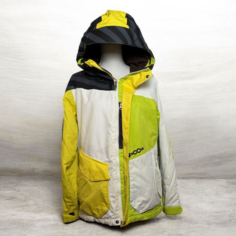 Volcom Men's Snowboard Ski Thermonite Jacket XS Yellow Green White Abstract READ